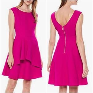 Eliza J Pink Fit & Flare Dress Gold Zip Closure & Pockets
